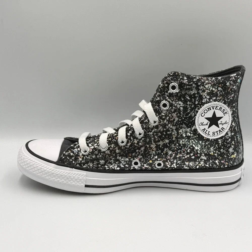 Converse Chuck Taylor High Top Kids Size 5 Black Silver Glitter NWOB A09270C